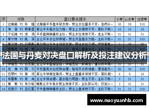法国与丹麦对决盘口解析及投注建议分析